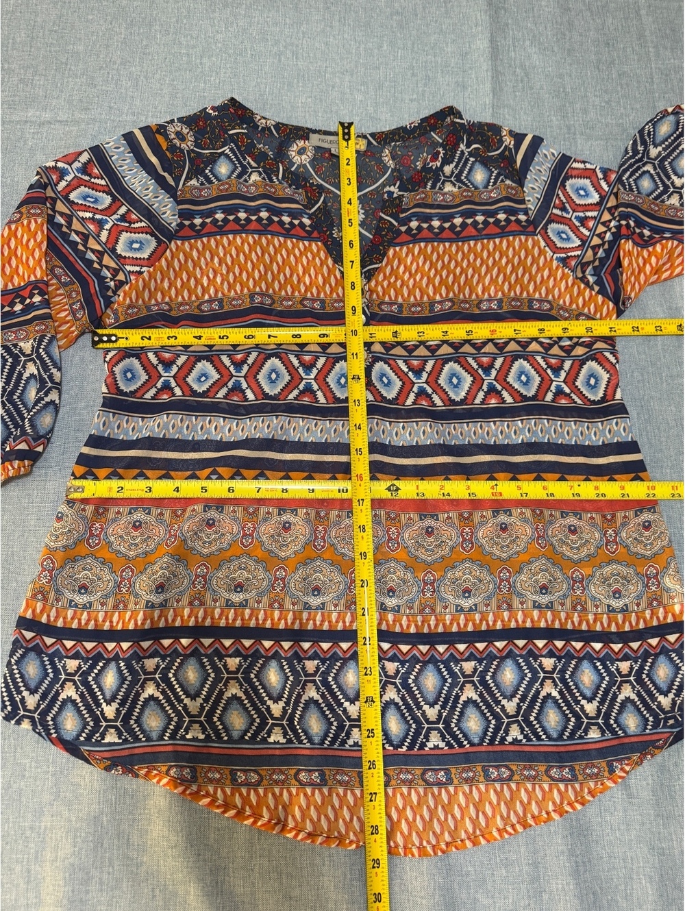 Figueroa & Flower Bohemian Patterned Blouse Size Large - Picture 7 of 9